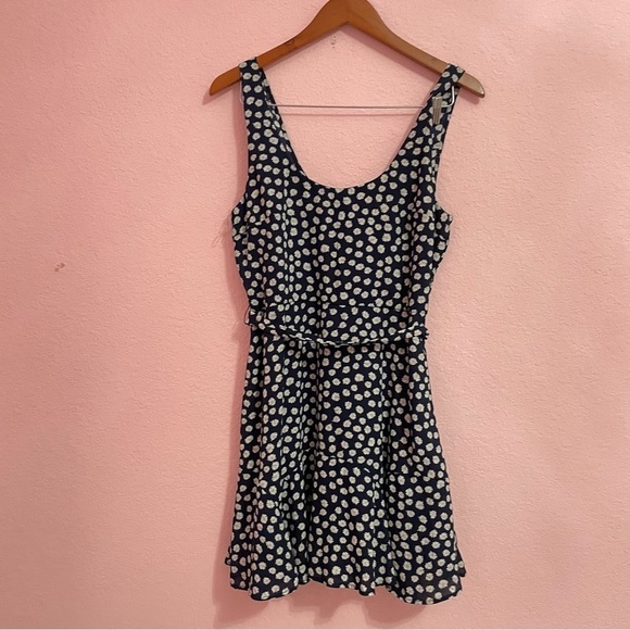 NWT Row A Godet scoop neck summer dress navy floral print A line size XL daisies - Picture 4 of 9